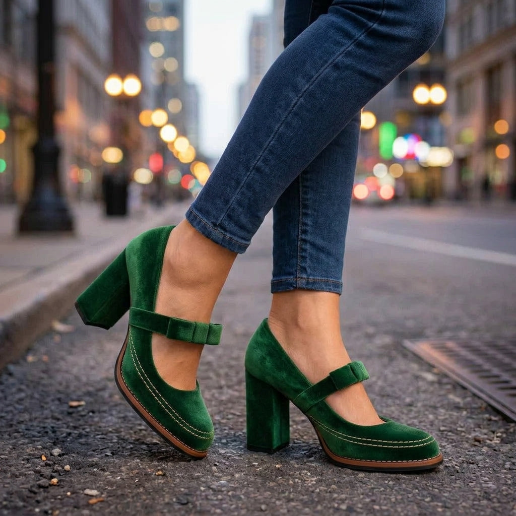VALENTINA VELVET HEELS - Emerald Green