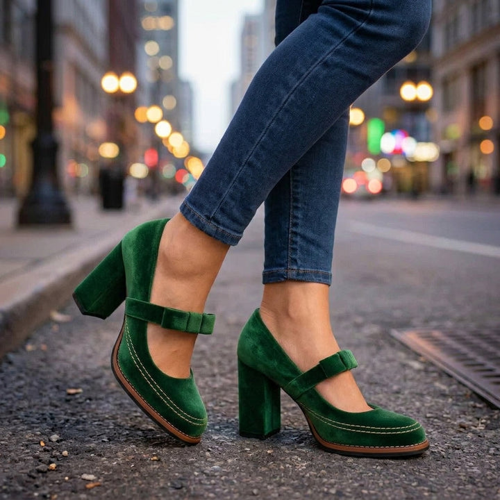 VALENTINA VELVET HEELS - Emerald Green