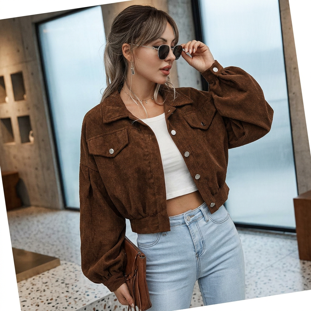 ASHBOURNE CROPPED CORDUROY JACKET - Sienna