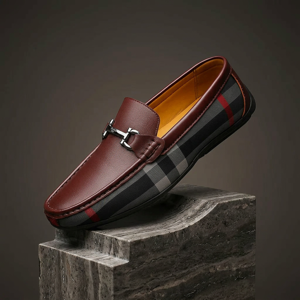 LUCIANO PLAID LOAFER - maroon