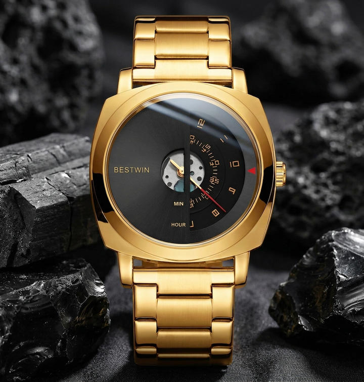 Helios Arc Gold Watch - Gold and Black