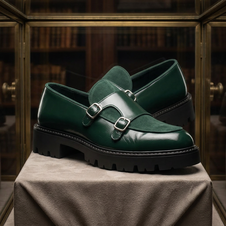 Montaro Genuine Leather Lug Derbies - green