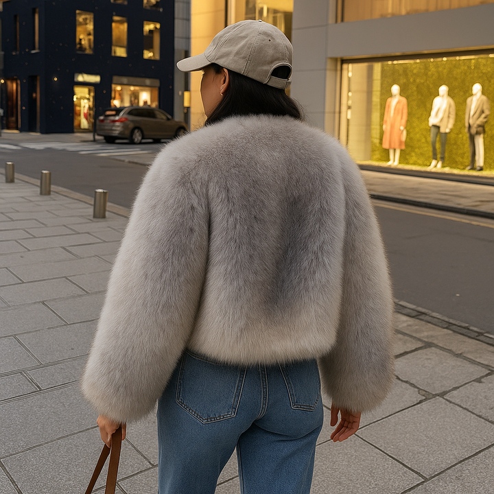 Gradient Cropped Faux Fur Coat